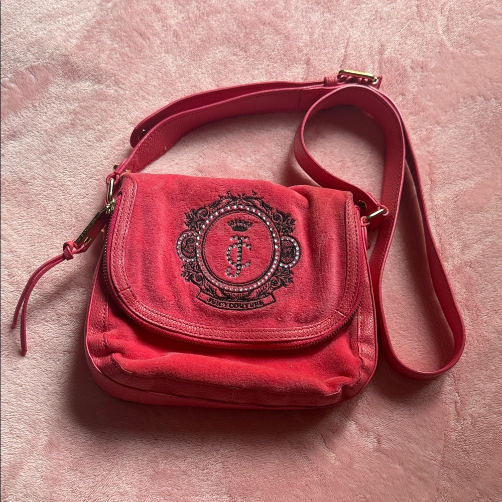 Juicy Couture Hot Pink Y2K 2000s Crossbody Bag Classic Girly Bling Rhinestone